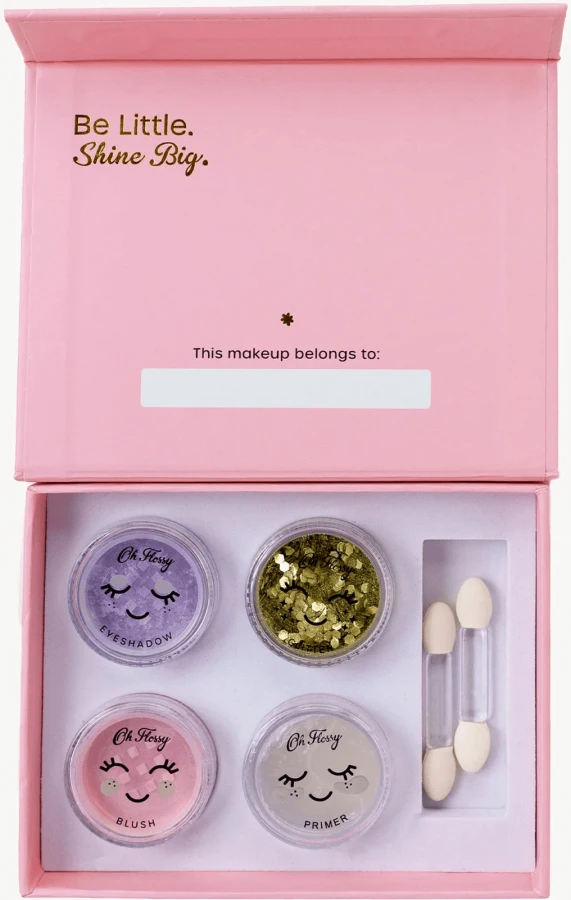 Naturalny zestaw do makijażu Ballet Sparkle, cień do powiek, róż, brokat bio i akcesoria / Oh Flossy