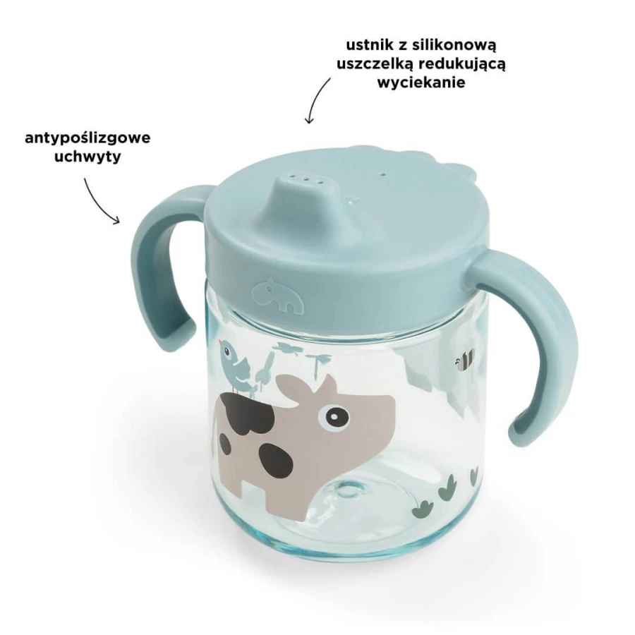 Kubek niekapek z uchwytami Tiny Farm Blue, 260ml / Done by Deer