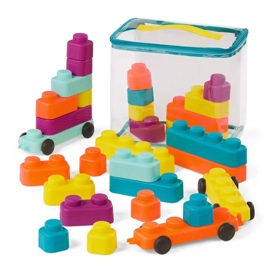 Miękkie klocki sensoryczne z WAGONIKAMI - Buildin’ Squishies / B.Toys