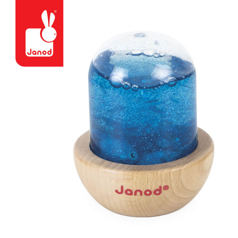 Sensoryczna kula śnieżna z brokatem 12m+ niebieska / Janod