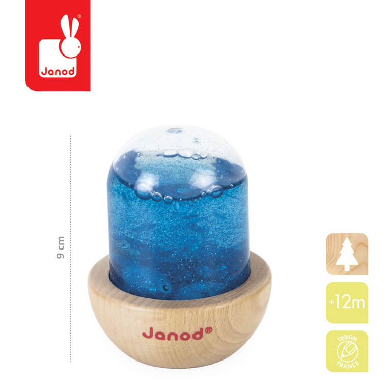 Sensoryczna kula śnieżna z brokatem 12m+ niebieska / Janod