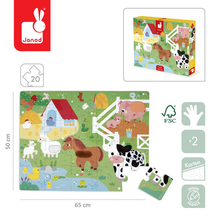 Puzzle sensoryczne Farma 20 el. 2+ / Janod