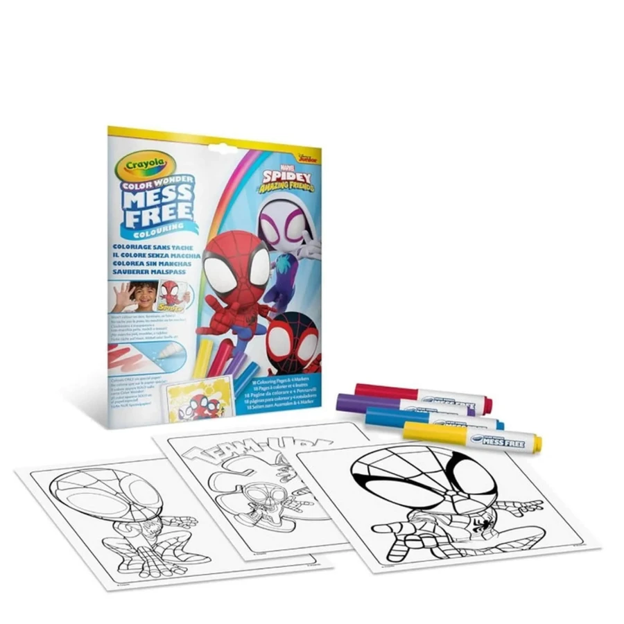 Kolorowanka dla dzieci i 4 niebrudzące magiczne flamastry Color Wonder Mess Free Spidey i super-kumple 3+ / Crayola