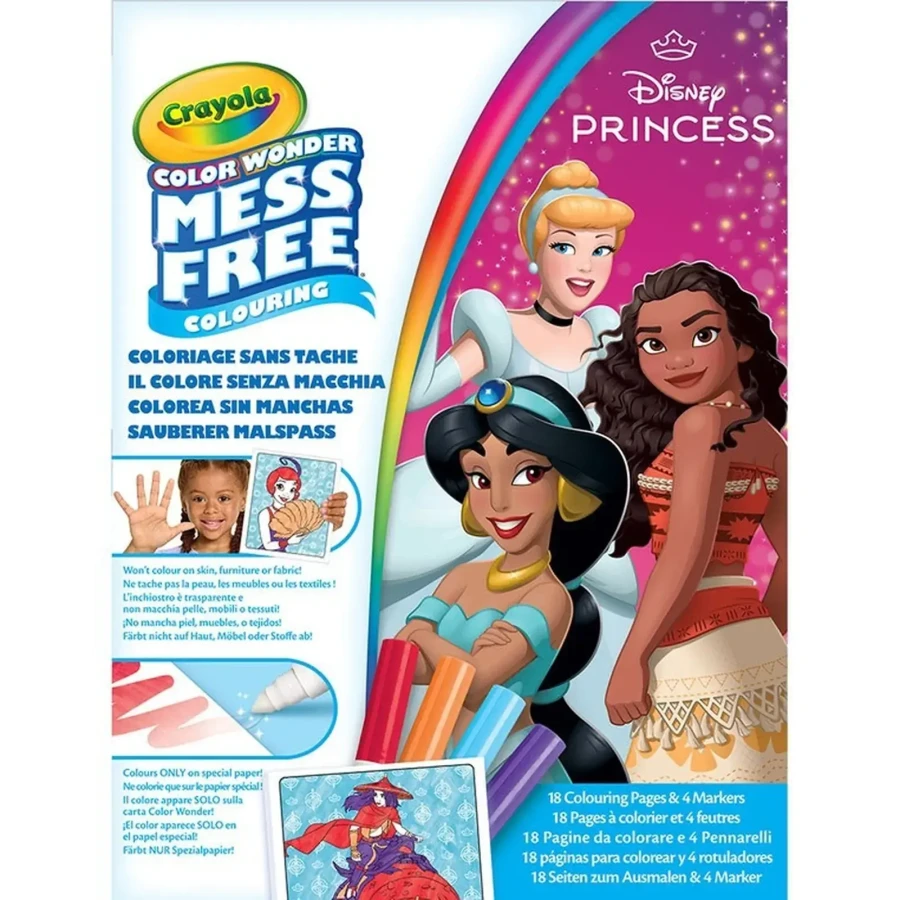 Kolorowanka dla dzieci i 4 niebrudzące magiczne flamastry Color Wonder Mess Free Księżniczki Disneya 3+ / Crayola