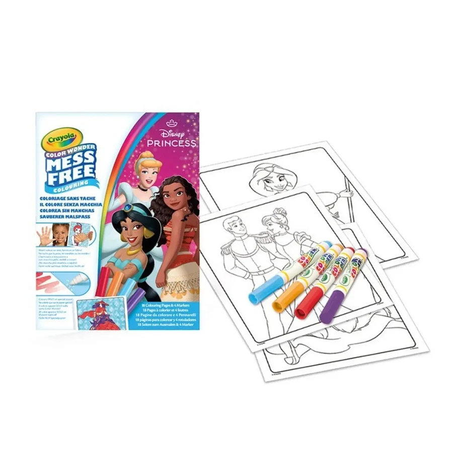 Kolorowanka dla dzieci i 4 niebrudzące magiczne flamastry Color Wonder Mess Free Księżniczki Disneya 3+ / Crayola