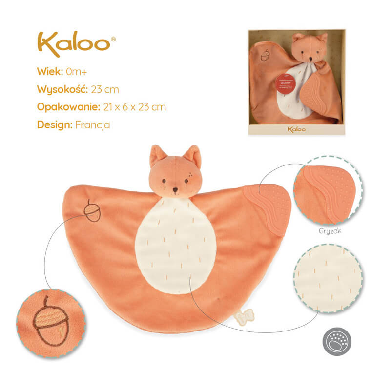 Komforter z silikonowym gryzakiem 23 cm Wiewiórka Grignoti / Kaloo
