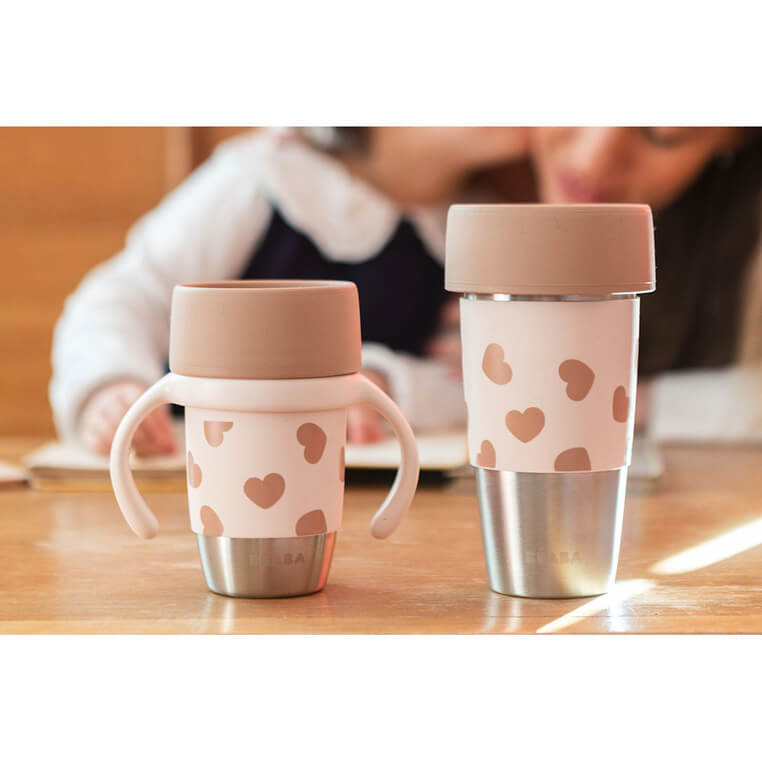 Kubek dla mamy i kubek treningowy 360° ze stali nierdzewnej Mini&Me BigLove, 2szt. / Beaba