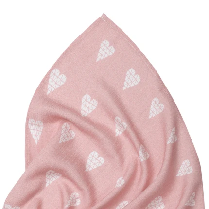 Pieluszka muślinowa 75x75 cm - PINK HEARTS / Pink no More