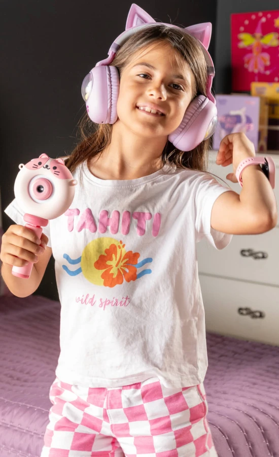 Bezprzewodowe słuchawki Delulu z podświetleniem LED - fioletowe kocie uszy / Kiddoboo