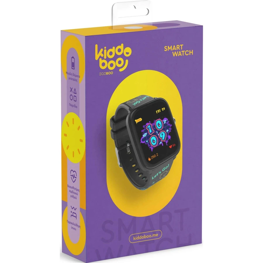 Smartwatch 2.0 krokomierz, gry, tarcze, pulsometr - Black, 6+ / Kiddoboo