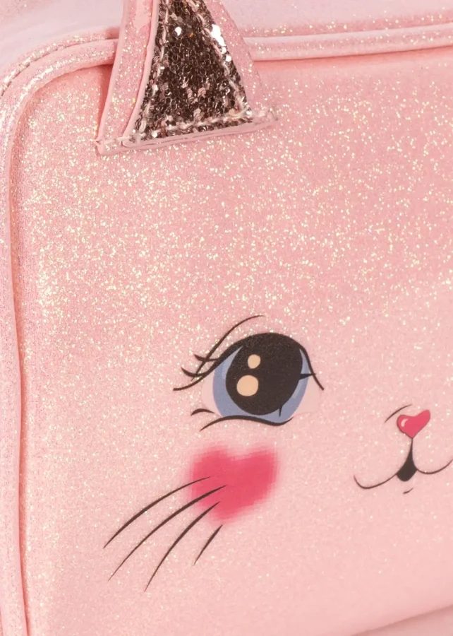Kosmetyczka saszetka dla dzieci Kotek - cerise glitter pink / Konges Slojd