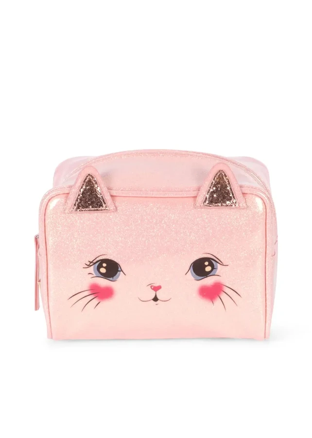 Kosmetyczka saszetka dla dzieci Kotek - cerise glitter pink / Konges Slojd