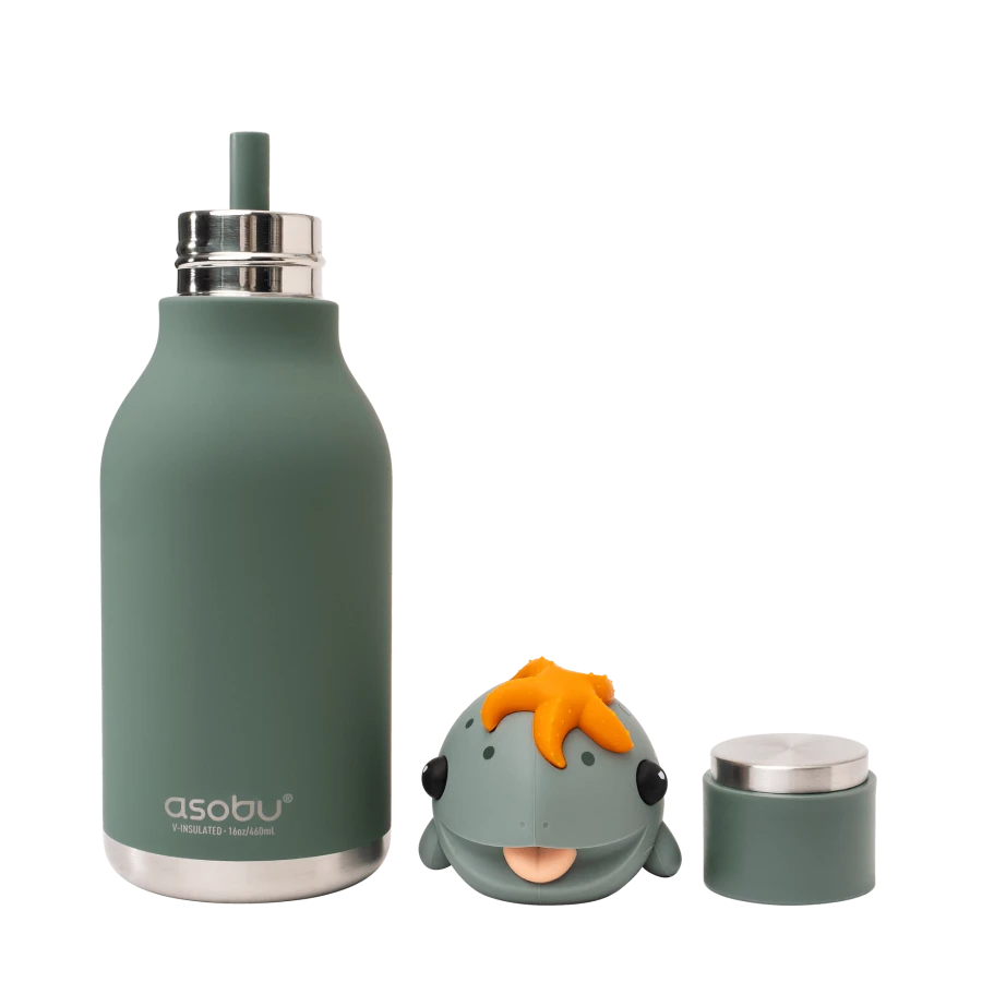 Butelka termiczna ze słomką Bestie, 460 ml - Żółw / Asobu