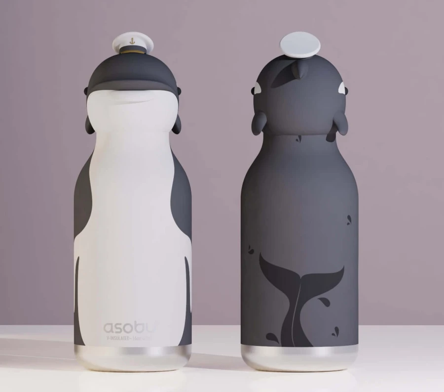 Butelka termiczna ze słomką Bestie, 460 ml - Wieloryb / Asobu