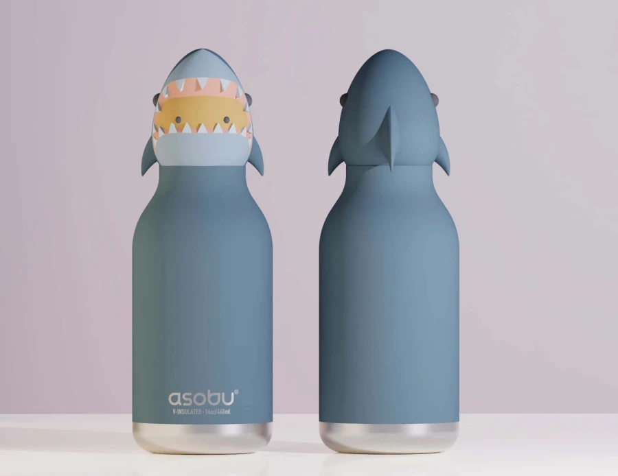 Butelka termiczna ze słomką Bestie, 460 ml - Rekin / Asobu