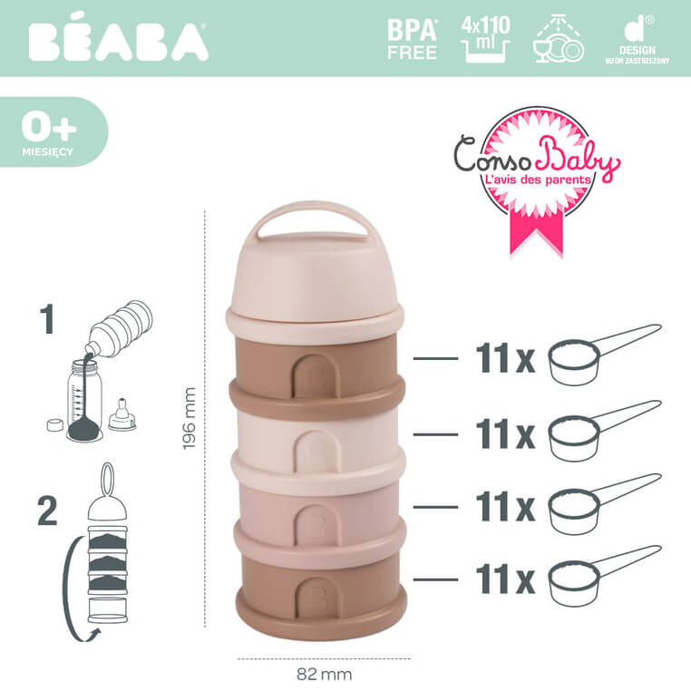 Pojemniki na mleko w proszku 4 komory przeźroczyste - Cotton candy / Beaba