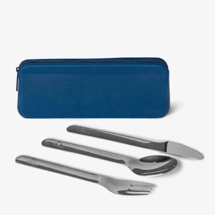 Sztućce ze stali nierdzewnej z etui na zamek - Blue / Citron