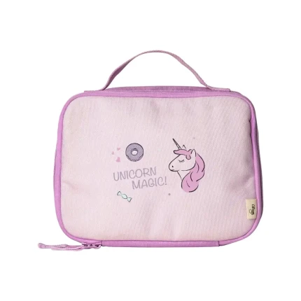 Kwadratowy Lunch Bag, śniadaniówka - Stormy Unicorn / Citron