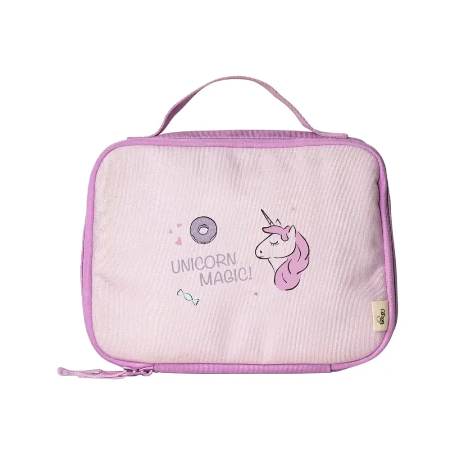 Kwadratowy Lunch Bag, śniadaniówka - Stormy Unicorn / Citron