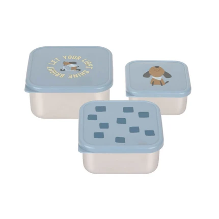 Pojemnik na przekąski snackbox ze stali nierdzewnej 3 szt. Pattern Party blue / Lassig