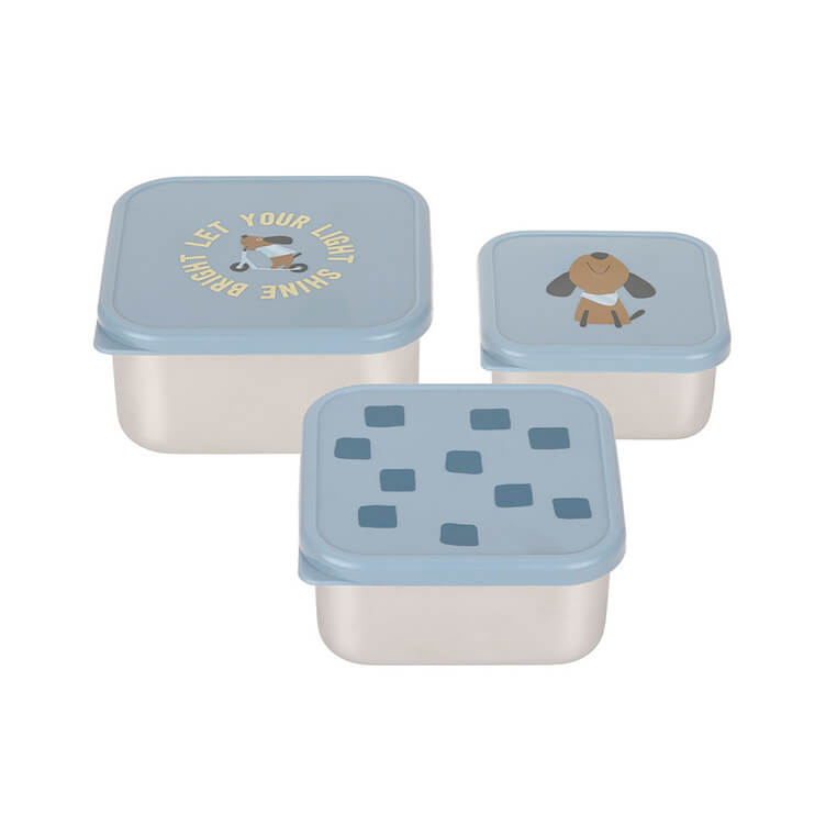 Pojemnik na przekąski snackbox ze stali nierdzewnej 3 szt. Pattern Party blue / Lassig