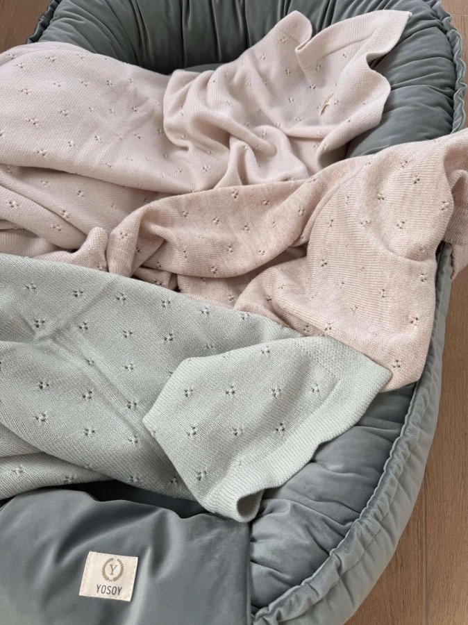 Koc dziany 100% merino wool JERSEY - błękitny / YOSOY