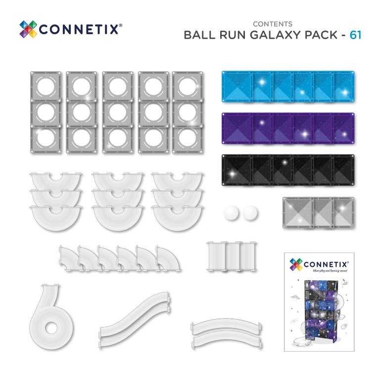 Klocki magnetyczne kulodrom Ball Run Galaxy Pack 61 el. / Connetix