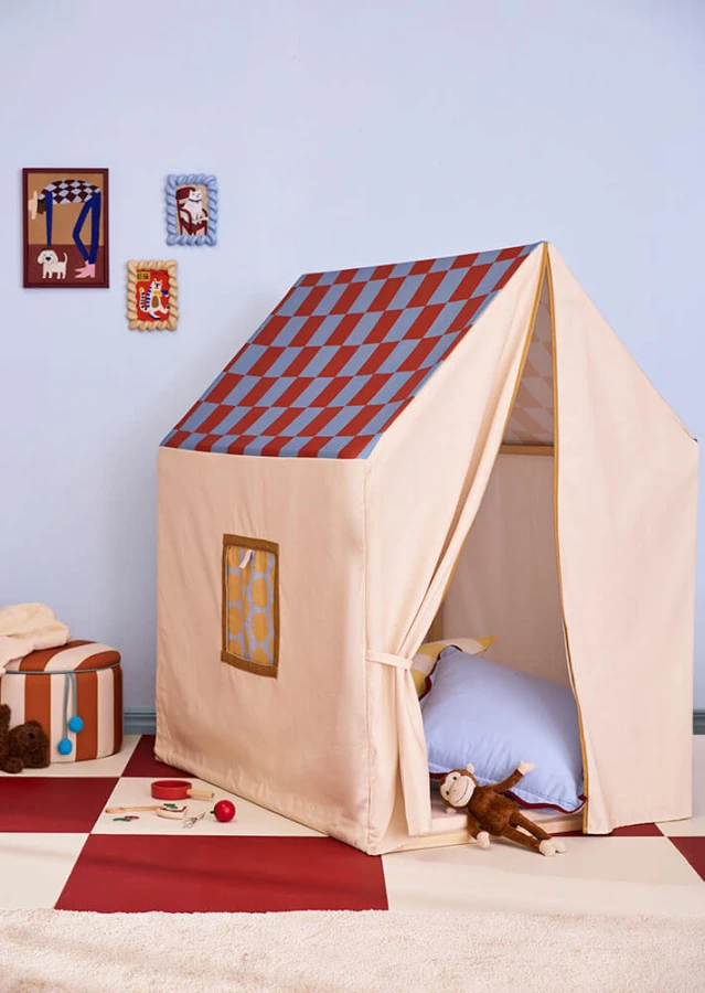 Namiot, domek z dachem w kratkę - dusty blue check / Kids Concept