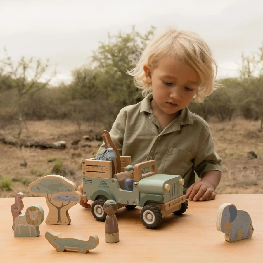 Drewniany samochód ze zwierzątkami Safari Friends FSC / Little Dutch