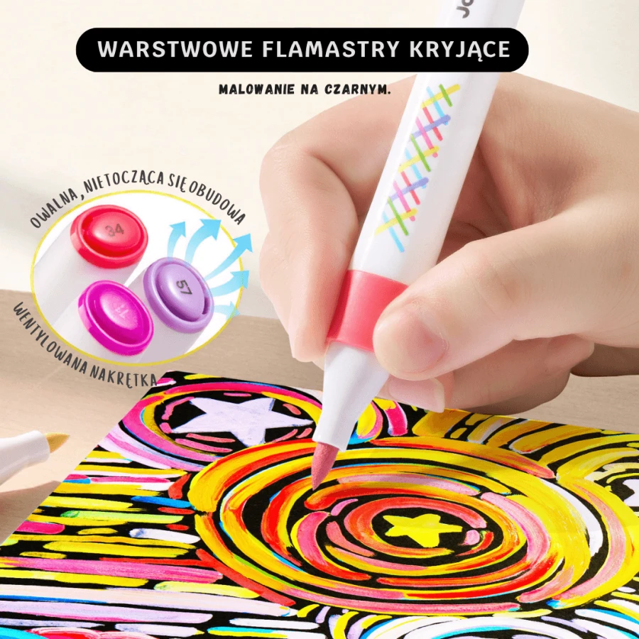 Ergonomiczne flamastry z efektem warstwowym, cienka końcówka, 12 kolorów, 3+ / Jarmelo