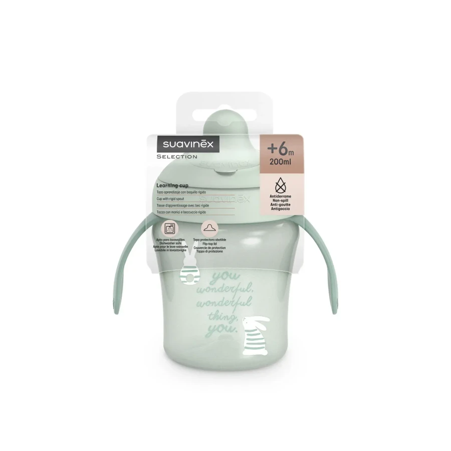 Kubek niekapek do nauki picia, 200 ml - króliczek zielony / Suavinex