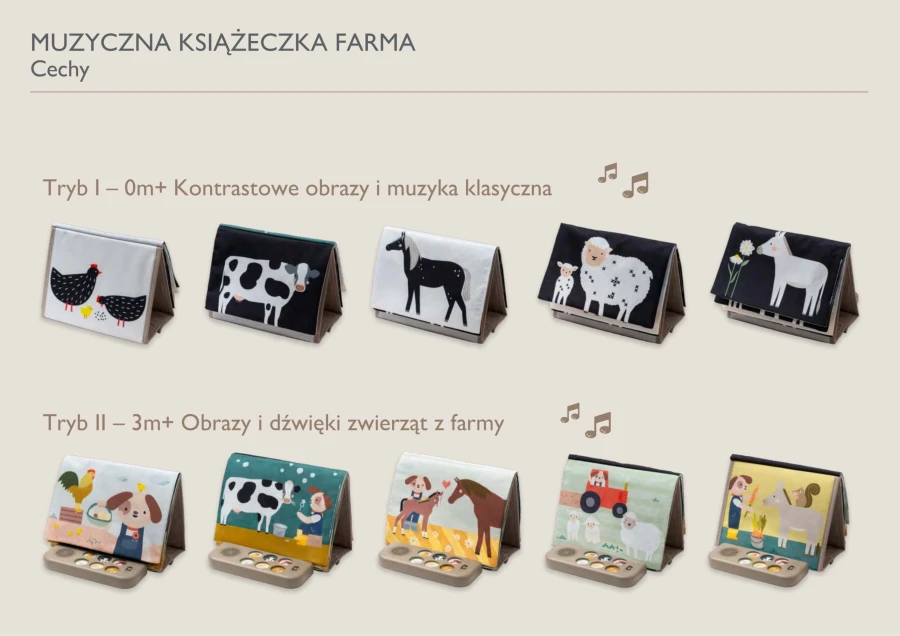 Muzyczna książeczka sensoryczna, czas na brzuszku - Farma  / Taf Toys
