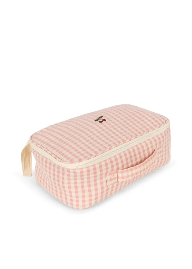 Walizka z akcesoriami do przewijania i lalką - pink check / Konges slojd