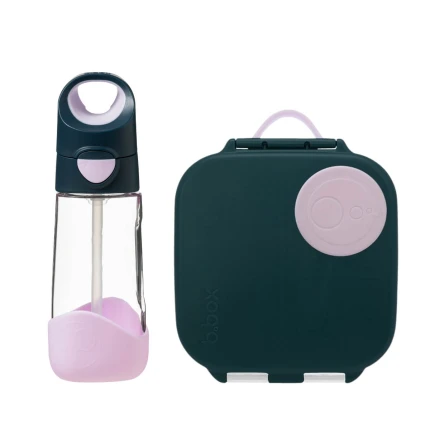 Zestaw Mini Lunchbox + Butelka tritanowa ze słomką 450 ml - Indigo Rose / B.box