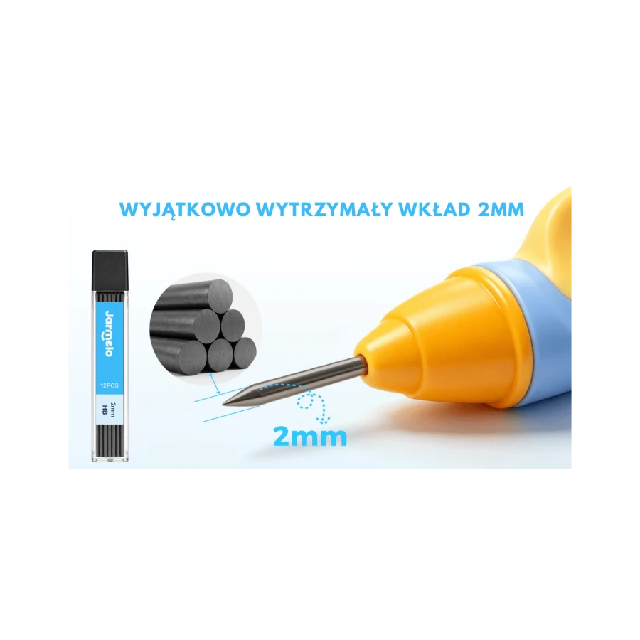 Ołówek Automatyczny WOW Grip 2mm Niebieski - ergonomiczny uchwyt, temperówka, wkłady grafitowe 12 szt. HB, gumka, etui / Jarmelo