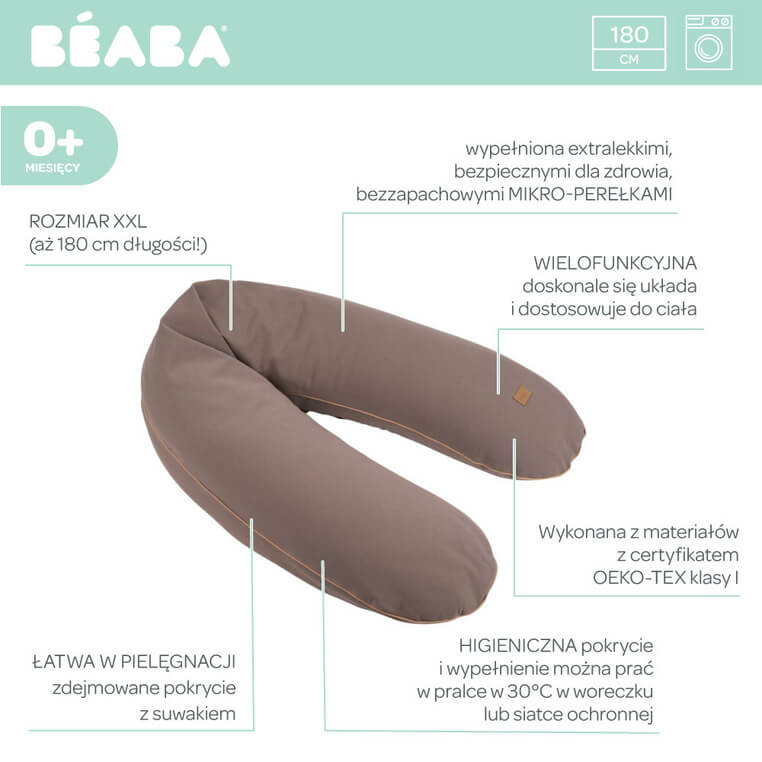 Ergonomiczna poduszka rogal dla kobiet w ciąży i karmiących Big Flopsy™ French - Cacao / Beaba