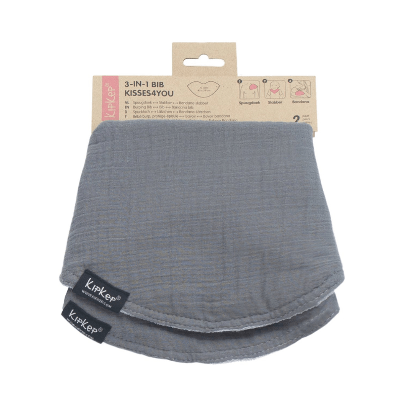 Śliniak bawełniany 3w1 - Grey, 2szt. / KipKep