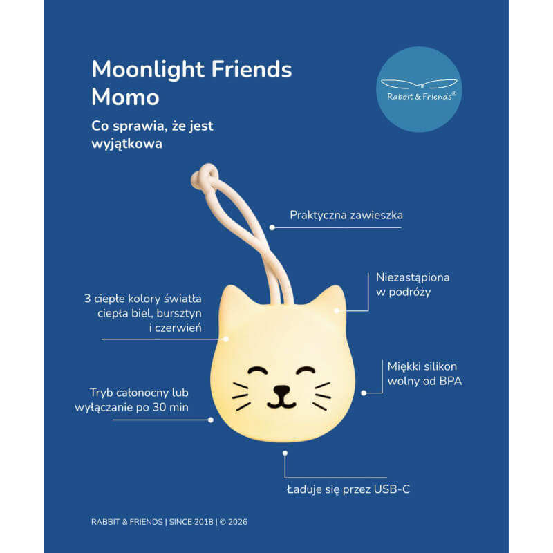 Lampka nocna do zawieszania Moonlight Friends - Kot MOMO / Rabbit&friends