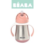 Butelka - kubek niekapek stalowa ze słomką 250 ml - old pink / Beaba