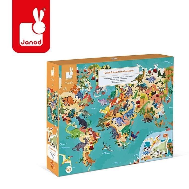 Puzzle edukacyjne z figurkami 3D Dinozaury 200 elementów 6 + / Janod
