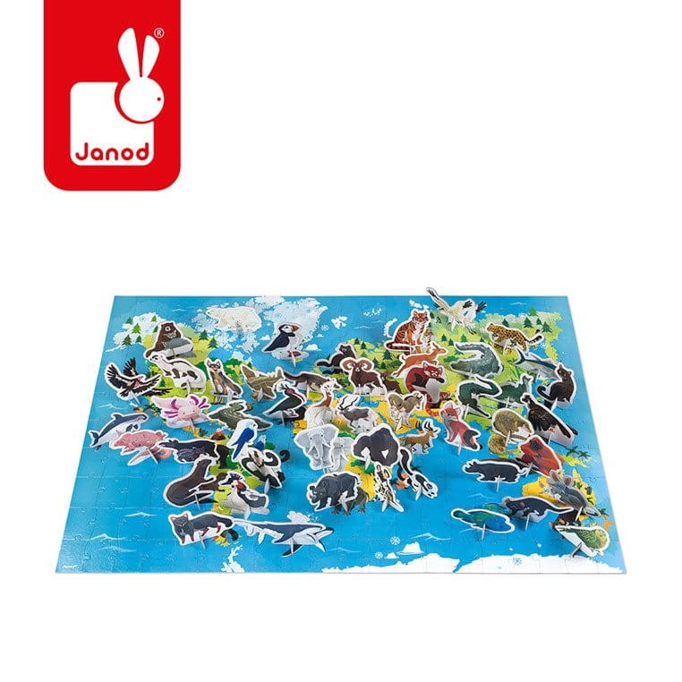 Puzzle edukacyjne z figurkami 3D Zagrożone gatunki 200 elementów 6+ / Janod