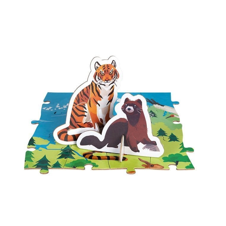 Puzzle edukacyjne z figurkami 3D Zagrożone gatunki 200 elementów 6+ / Janod