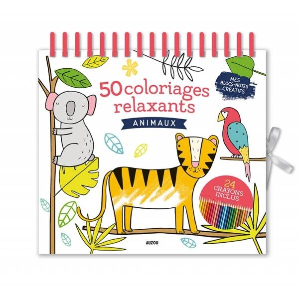 Zestaw 50 kolorowanek wraz z kredkami - Zwierzęta / Auzou