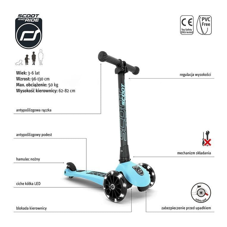 Highwaykick 3 LED Hulajnoga składana ze świecącymi kółkami 3+ Blueberry / Scootandride