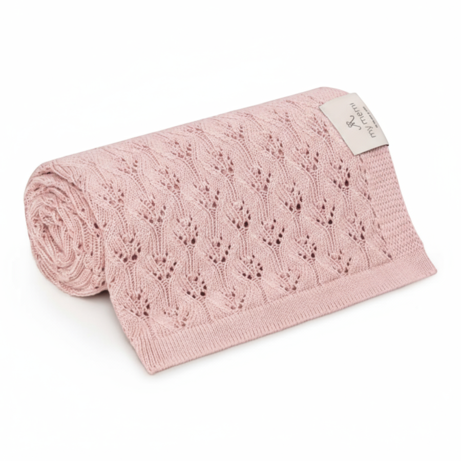Ażurowy kocyk bambusowy 80x100 powder pink memi