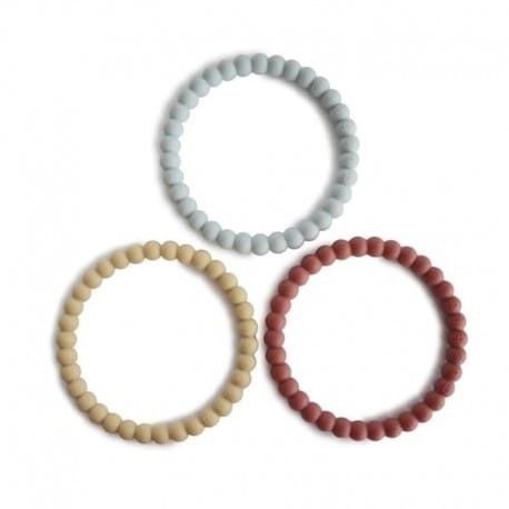3 silikonowe bransoletki gryzaki PEARL mellow, terracotta, periwinkle / Mushie
