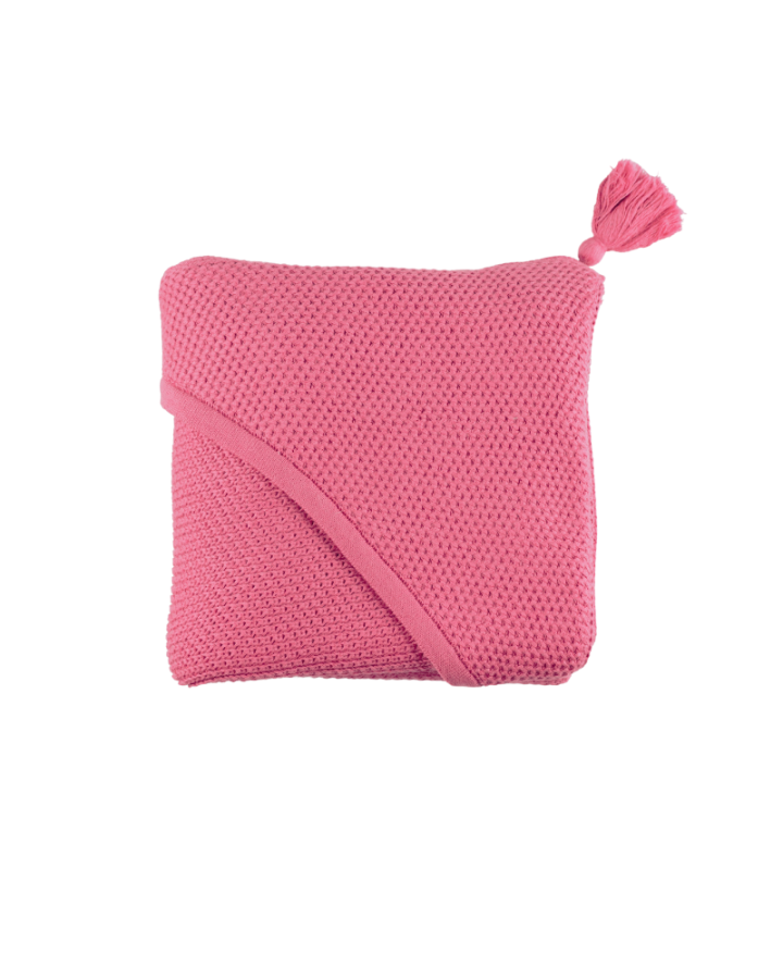 Kocyk bambusowy tkany z kapturkiem PINK 90x90cm / Pink no More