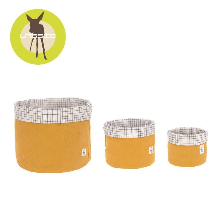 Muślinowe kosze do przechowywania 3 sztuki Cozy Home musztardowe / Lassig