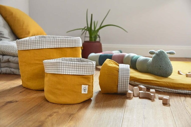 Muślinowe kosze do przechowywania 3 sztuki Cozy Home musztardowe / Lassig