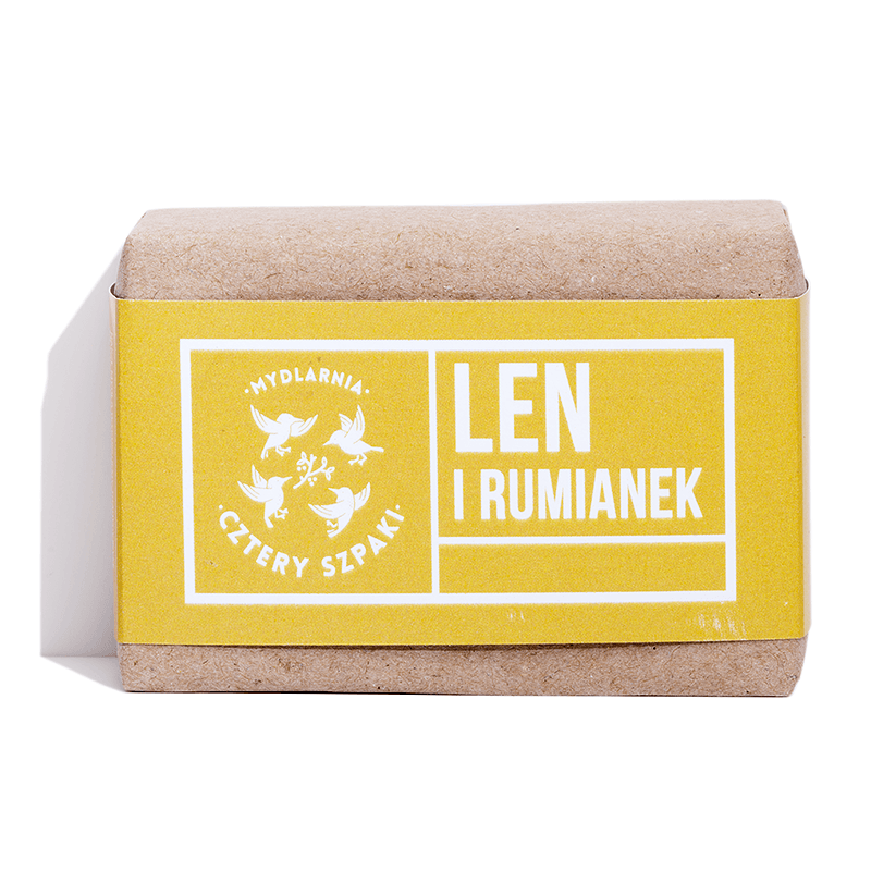 Naturalne mydło – Len i Rumianek 110g od urodzenia / Mydlarnia Cztery Szpaki